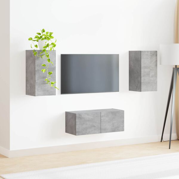 vidaXL TV Cabinet Set Wall-mounted 2 pcs Concrete Grey Engineered Wood