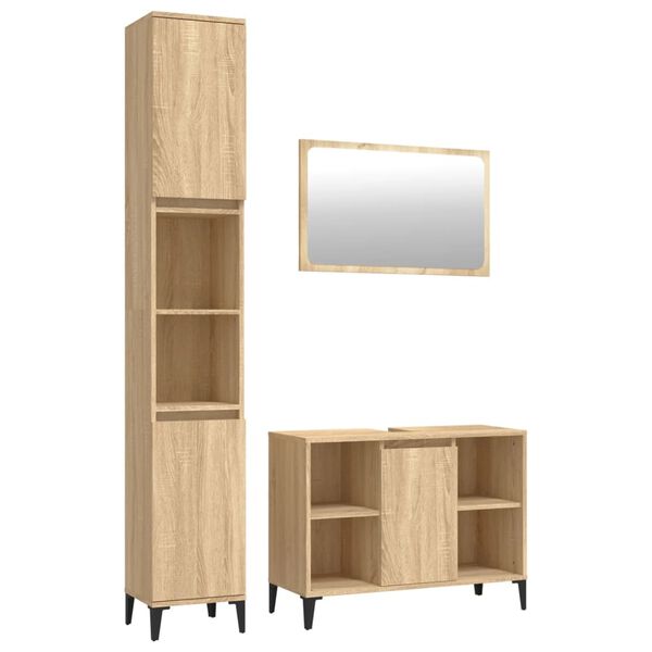 vidaXL 3 Piece Bathroom Furniture Set Sonoma Oak Engineered Wood
