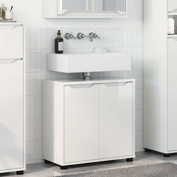 vidaXL Bathroom Basin Cabinet Manual High Gloss White 60 x 30 x 60 cm