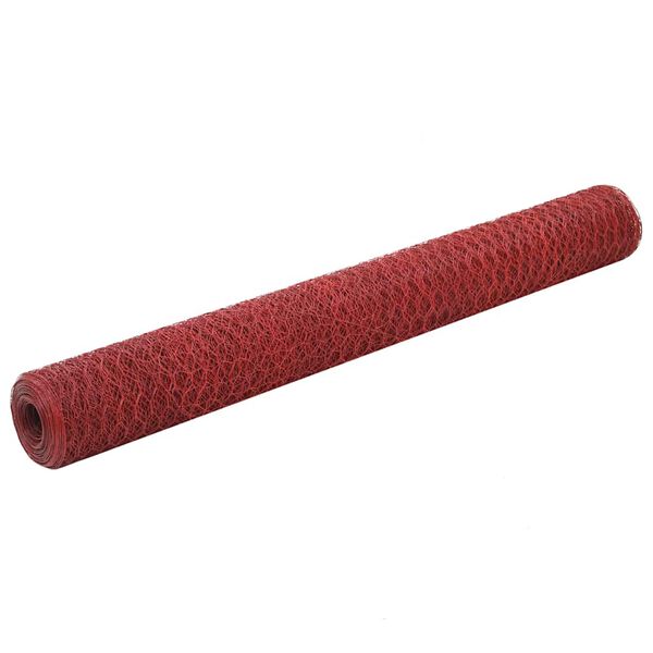 vidaXL Chicken Wire Fence Steel with PVC Coating 25x1.2 m Red