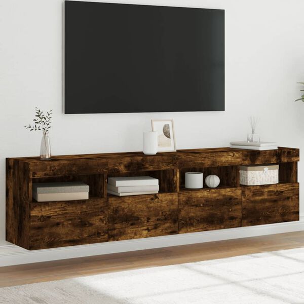 vidaXL TV Wall Cabinets with LED Lights 2 pcs Smoked Oak 80x30x40 cm