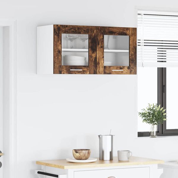 vidaXL Hanging Cabinet with Door Smoked Oak and White 80 x 31 x 40 cm