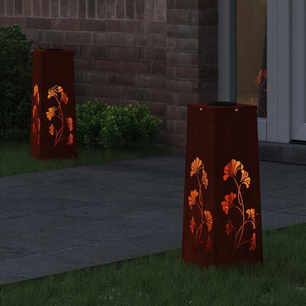vidaXL Solar LED Pathway Light 2 pcs Corten Steel Corten Steel