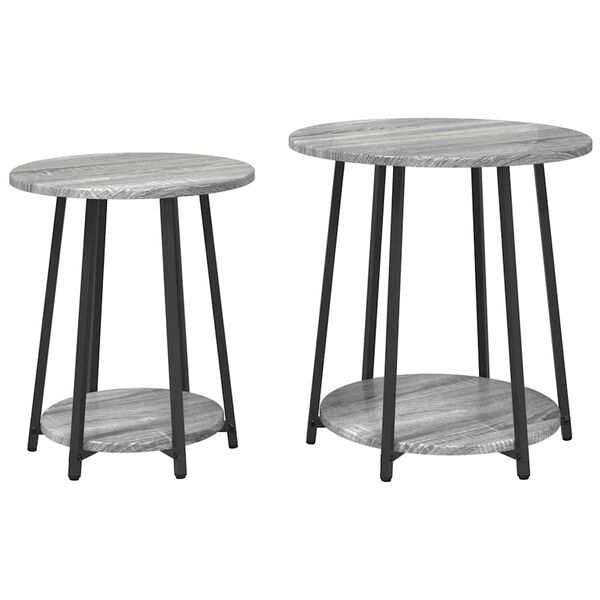 vidaXL Side Table Set 2 pcs Grey sonoma and Black 50 x 50 x 51 cm