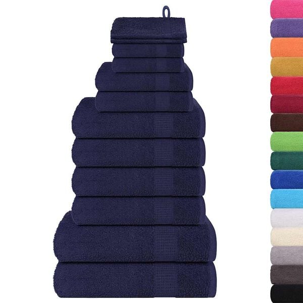 vidaXL 12 Piece Towel Set "FROGN" Navy Blue 360 gsm