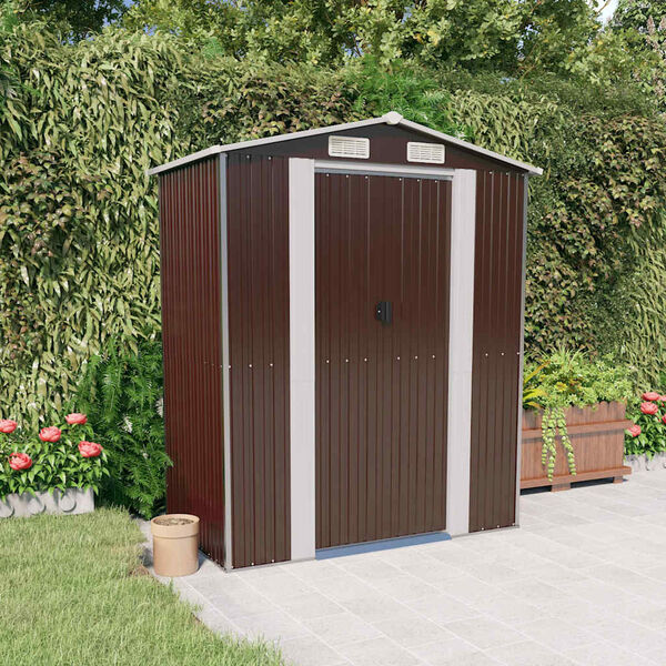 vidaXL Garden Shed Dark Brown 192x108x223 cm Galvanised Steel