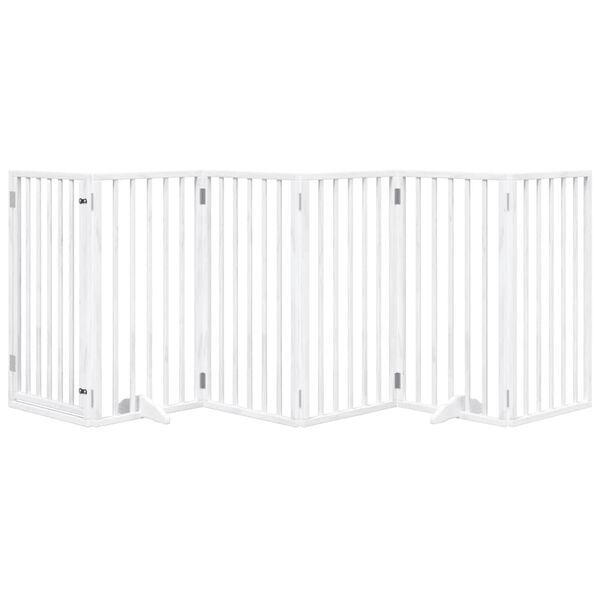 vidaXL Dog Gate with Door Foldable 6 Panels White 300 cm Poplar Wood