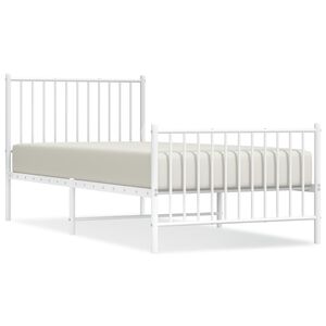 vidaXL Metal Bed Frame without Mattress with Footboard White 90x200cm