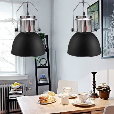 vidaXL Ceiling Lamp 2 pcs Height-adjustable Modern Black Metal