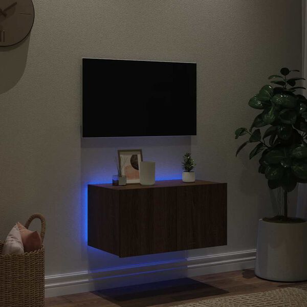 vidaXL TV Wall Cabinet with LED Lights Brown Oak 60x35x31 cm