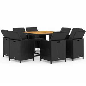 vidaXL Garden Dining Set | Black | PE rattan | 8-Piece | Foldable
