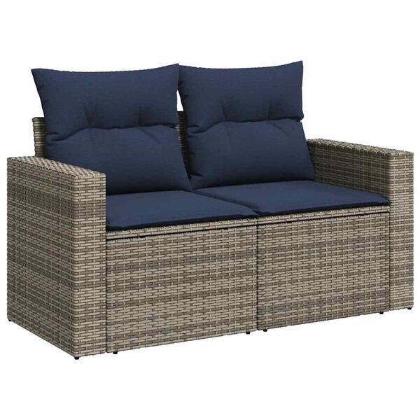 vidaXL 9 Piece Garden Sofa Set with Cushions Grey Poly Rattan Acacia