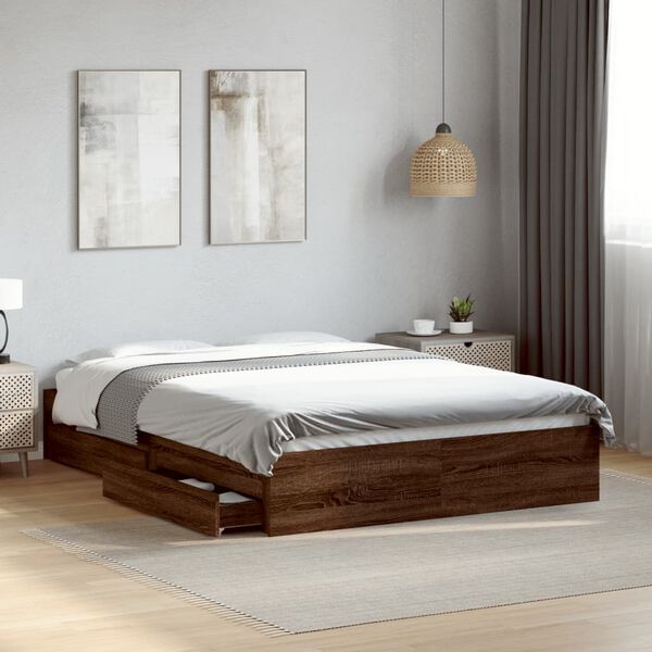 vidaXL Bed Frame with Drawers without Mattress Brown Oak 135x190 cm Double