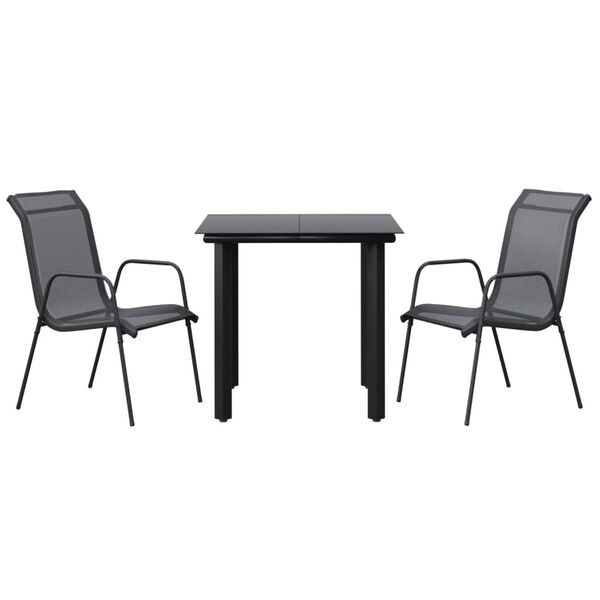 vidaXL 3 Piece Garden Dining Set Black Steel and Textilene
