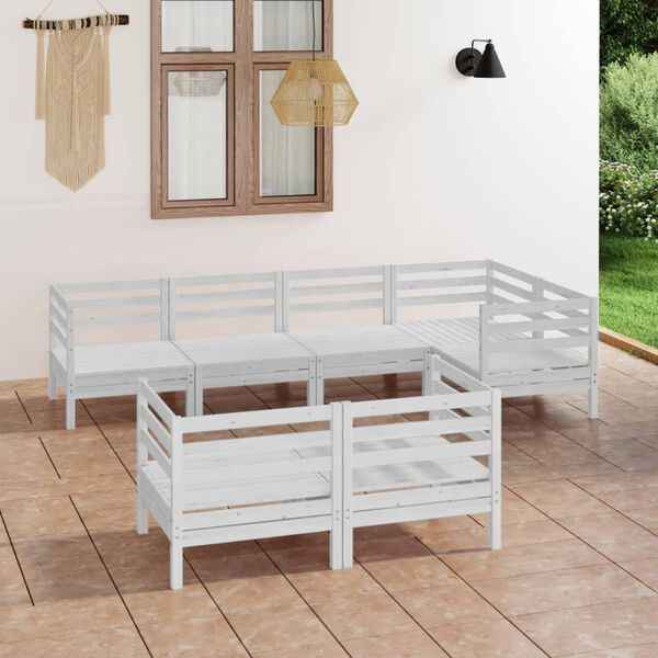 vidaXL 7 Piece Garden Lounge Set Solid Wood Pine White