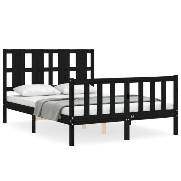 vidaXL Bed Frame without Mattress Black Double Solid Wood Pine