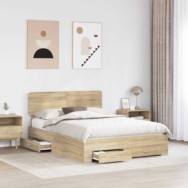 vidaXL Bed Frame with Drawer Sonoma Oak 140 x 200 cm Engineered Wood