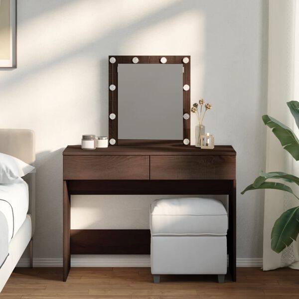 vidaXL Dressing Table with LED Brown Oak 100x40x130 cm