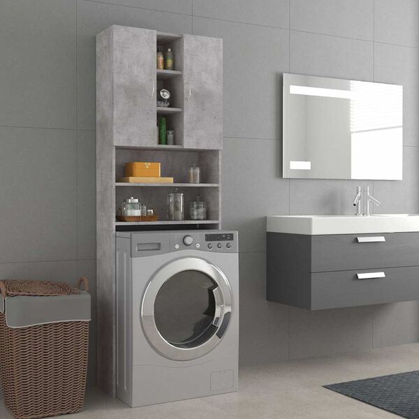 vidaXL Washing Machine Cabinet Concrete Grey 64x25.5x190 cm