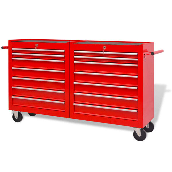 vidaXL Workshop Tool Trolley with 14 Drawers Size XXL Steel Red