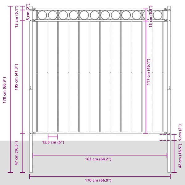 vidaXL Garden Fence Assen Steel 1.7x1.2 m Black