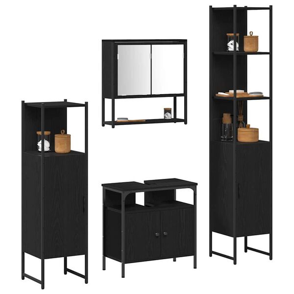 vidaXL Bathroom Furniture Set 4 pcs Black Oak Engineered Wood
