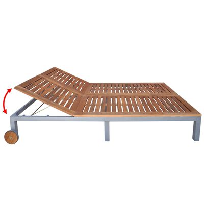 vidaXL Double Sun Lounger with Wheels Solid Acacia Wood