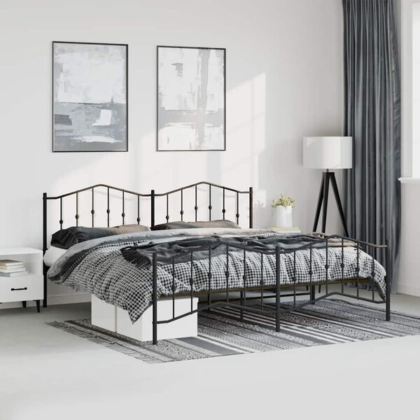 vidaXL Metal Bed Frame without Mattress with Footboard Black 183x213cm