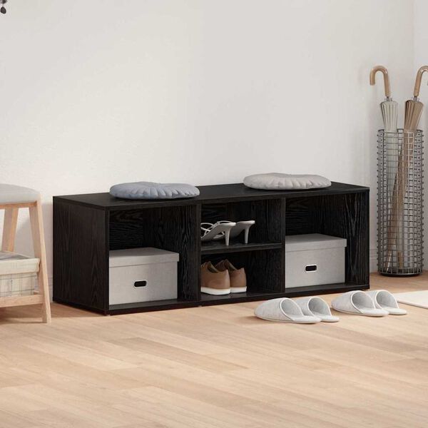 vidaXL Shoe Bench Black Oak 102 x 35 x 35 cm Engineered Wood