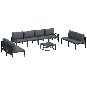 vidaXL Garden Sofa Set with Cushion 9 pcs Black Steel
