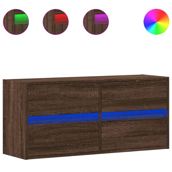 vidaXL TV Wall Cabinet with LED Lights Brown Oak 100x31x45 cm