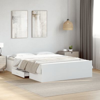 vidaXL Bed Frame with Drawers White 120x190 cm Small Double Engineered Wood