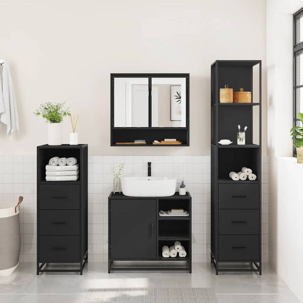vidaXL 4&nbsp;Piece Bathroom Furniture Set&nbsp;Black Engineered Wood
