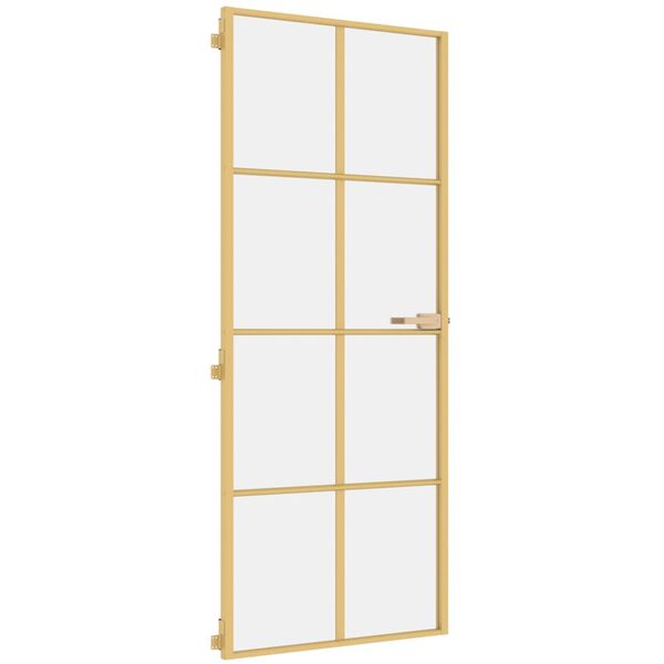 vidaXL Interior Door Slim Golden 83x201.5 cm Tempered Glass and Aluminium