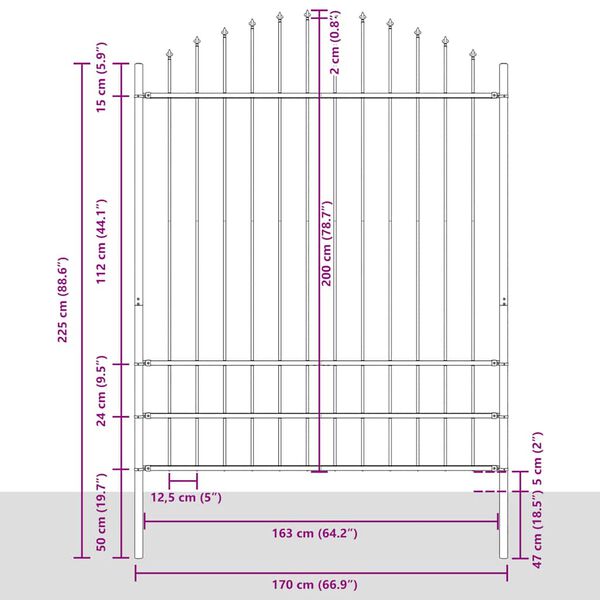 vidaXL Garden Fence Woerden with Spear Top Steel 170x200 cm Black