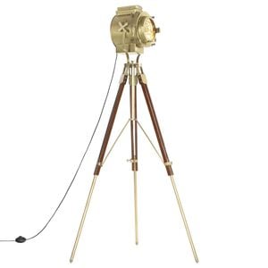 vidaXL Floor Lamp | Natural and brass | Solid mango wood | Large | Floor Lamp
