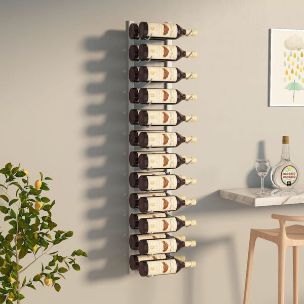 vidaXL Wall Mounted Wine Rack for 24 Bottles White Iron