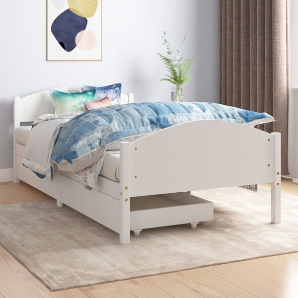 vidaXL Bed Frame without Mattress White Solid Wood 100x200 cm