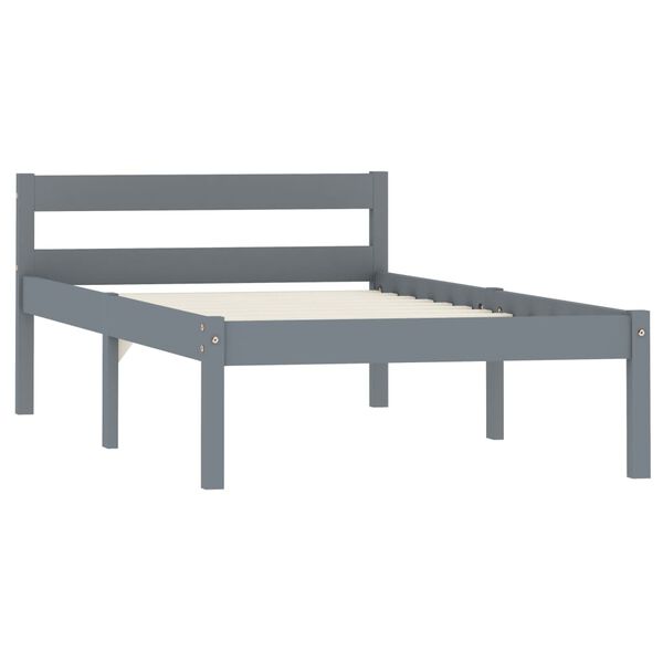 vidaXL Bed Frame without Mattress Grey Solid Pine Wood 90x200 cm