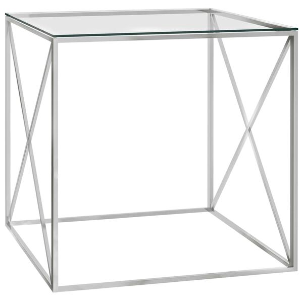 vidaXL Coffee Table Silver 55x55x55 cm Stainless Steel and Glass
