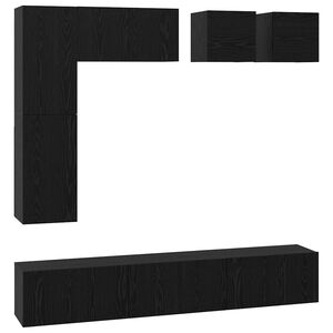 vidaXL TV Cabinet Set Wall-mounted 8 pcs Black Oak Engineered Wood