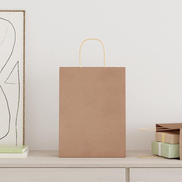 vidaXL Paper Bags 250 pcs with Handles Brown 26x12x35 cm
