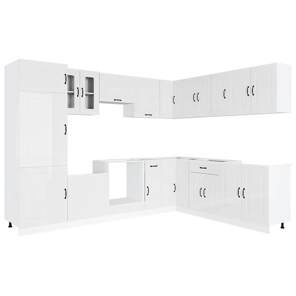 vidaXL 14 Piece Kitchen Cabinet Set Kalmar Gloss White Engineered Wood