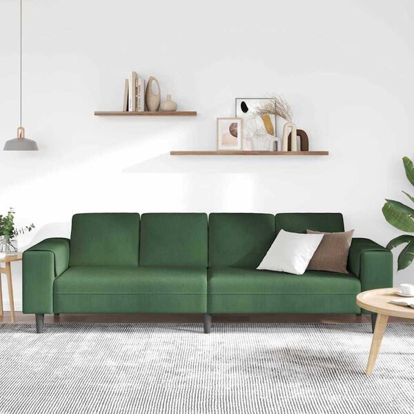 vidaXL Sofa with Cushion Dark Green 250 x 77 x 76 cm Corduroy Fabric