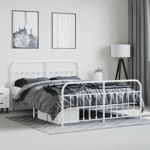 vidaXL Metal Bed Frame without Mattress with Footboard White 160x200cm