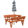 vidaXL Picnic Table for 4 Kids with Umbrella Solid Wood Fir