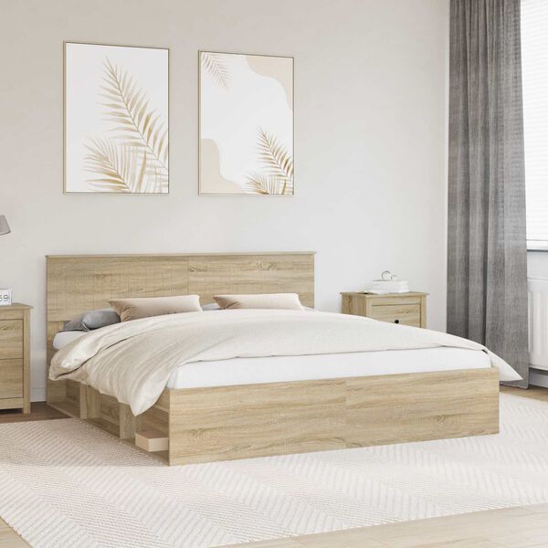 vidaXL Bed Frame with Headboard Sonoma 180 x 200 cm Solid Pine Wood