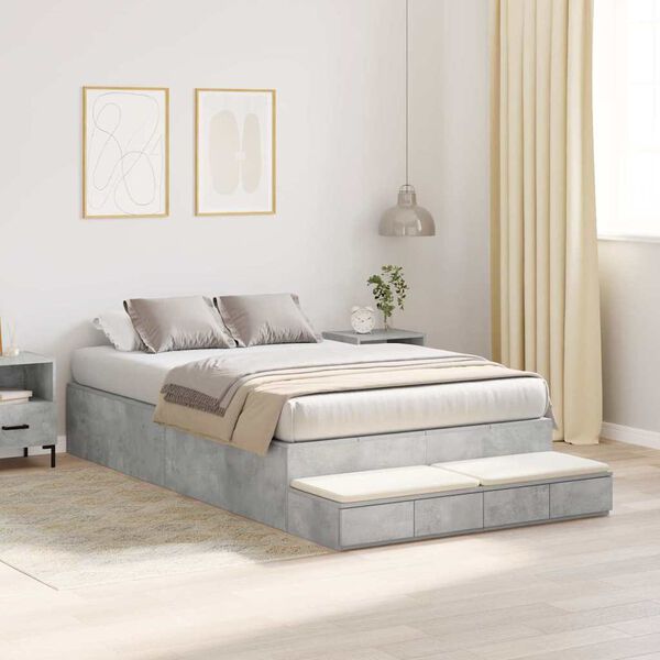 vidaXL Storage Bed Frame Concrete Grey 120 cm Engineered Wood