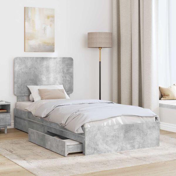 vidaXL Storage Bed Concrete Grey 90 x 200 cm Engineered Wood