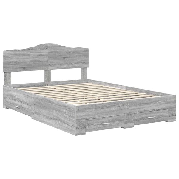 vidaXL Bed Frame with Drawer Grey Sonoma 140 x 190 cm Engineered Wood
